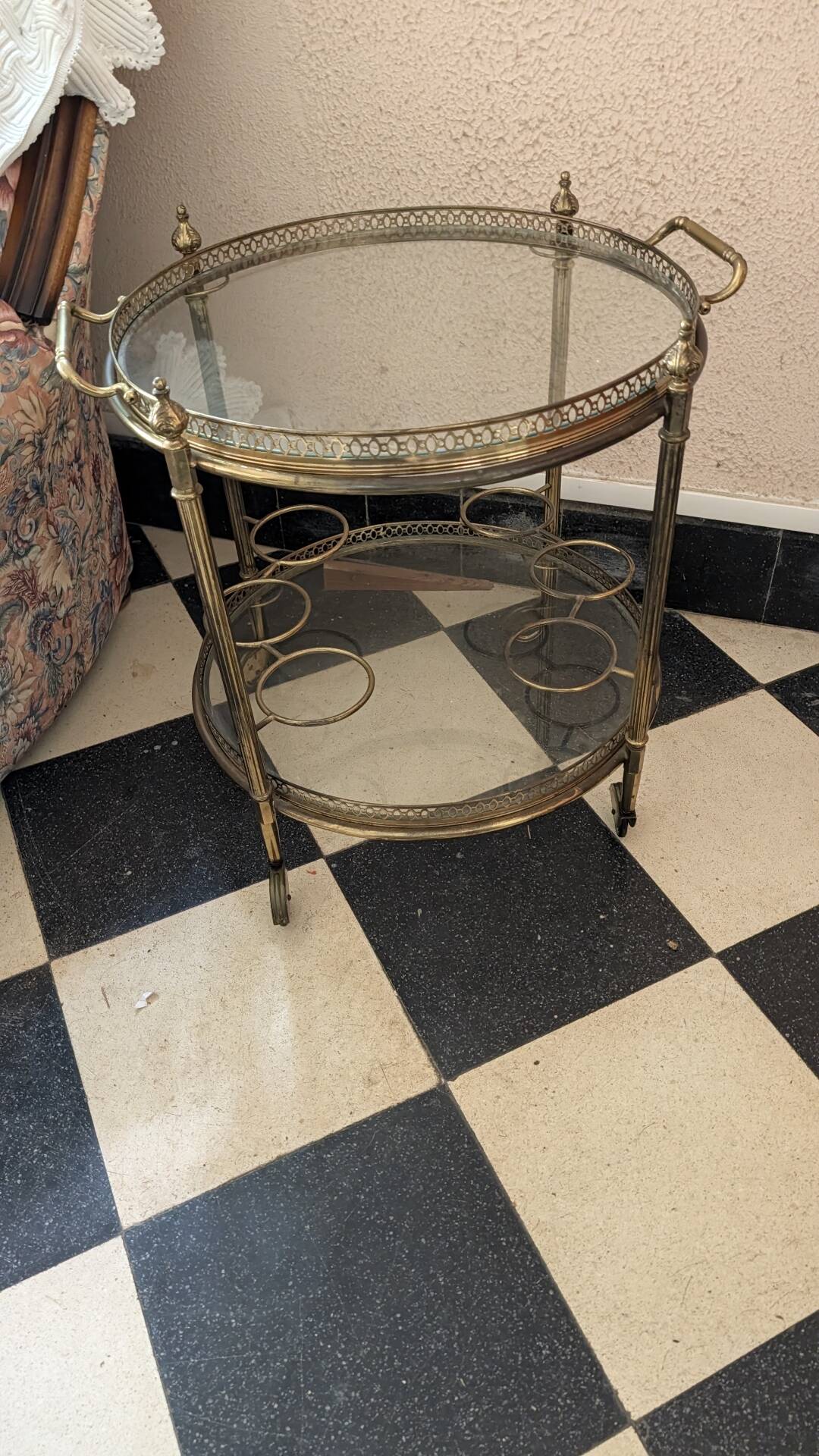 Desserte chariot bar en laiton et verre