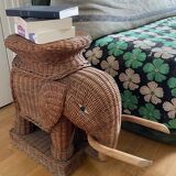 Side table, vintage rattan elephant end table
