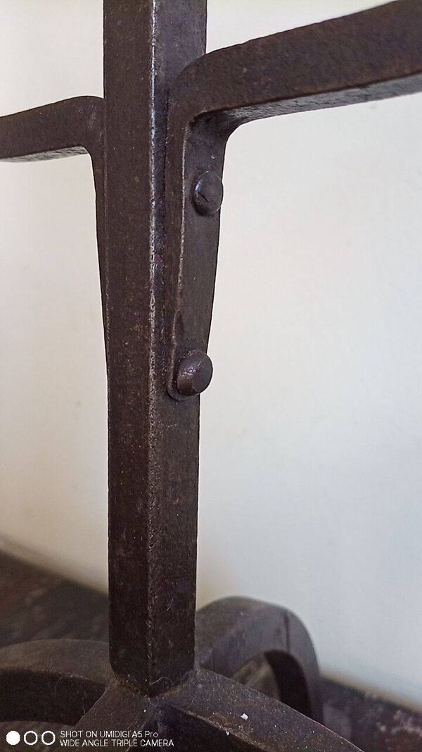 chandelier à 7 branches en fer forgé - H 57 cm - large bougie - ancien