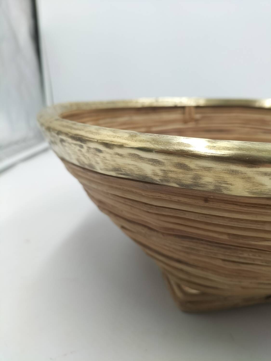 Rattan and brass basket