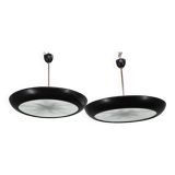 Pair of large Bauhaus "UFO" pendant lights by Josef Hurka for Napako, 1940s