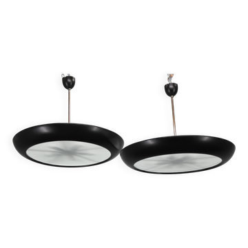 Pair of large Bauhaus "UFO" pendant lights by Josef Hurka for Napako, 1940s