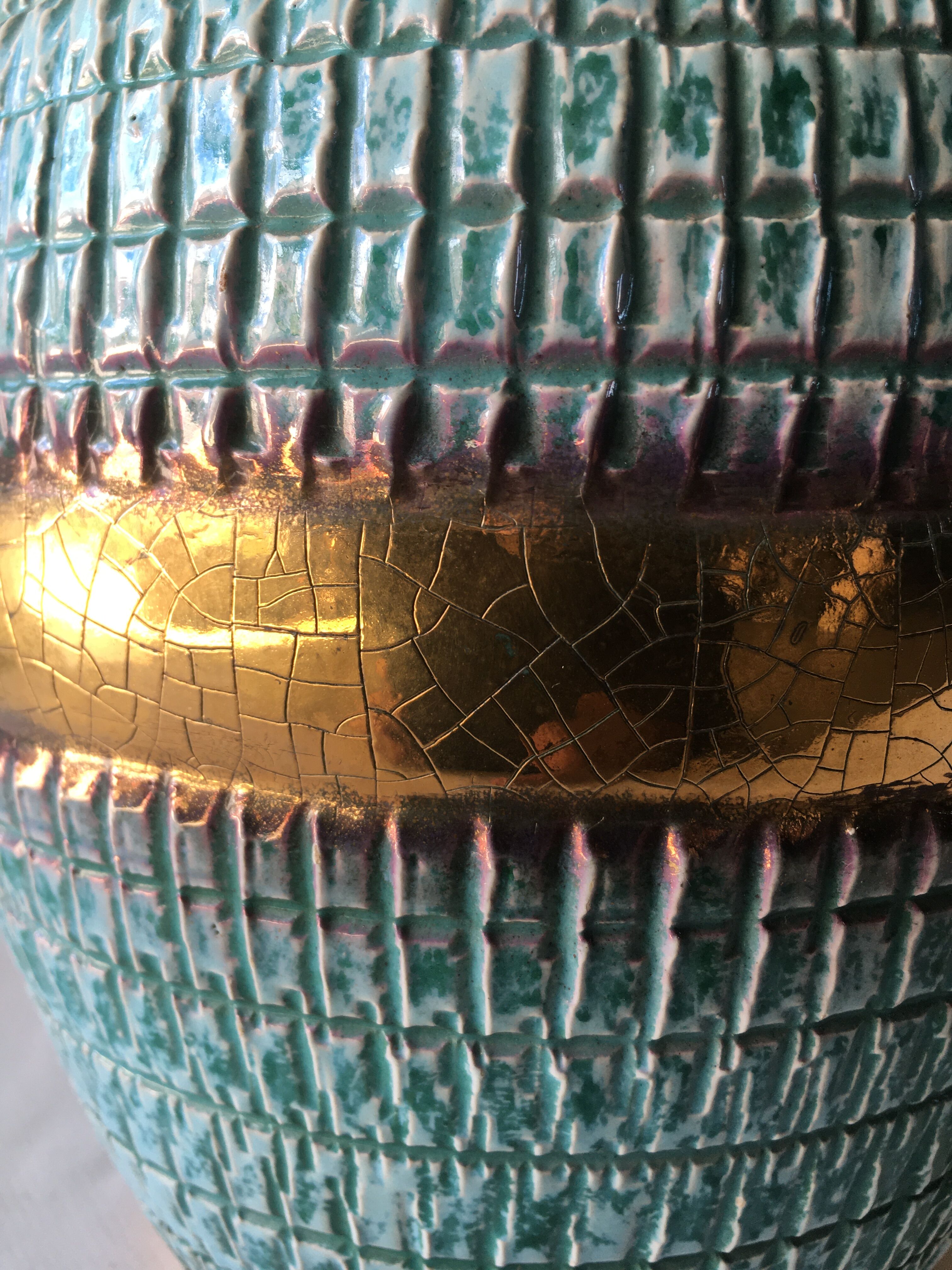 Celt and gold cracked art deco vase