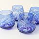 Set of 4 vintage cobalt blue cut glass Römer-style glasses.
