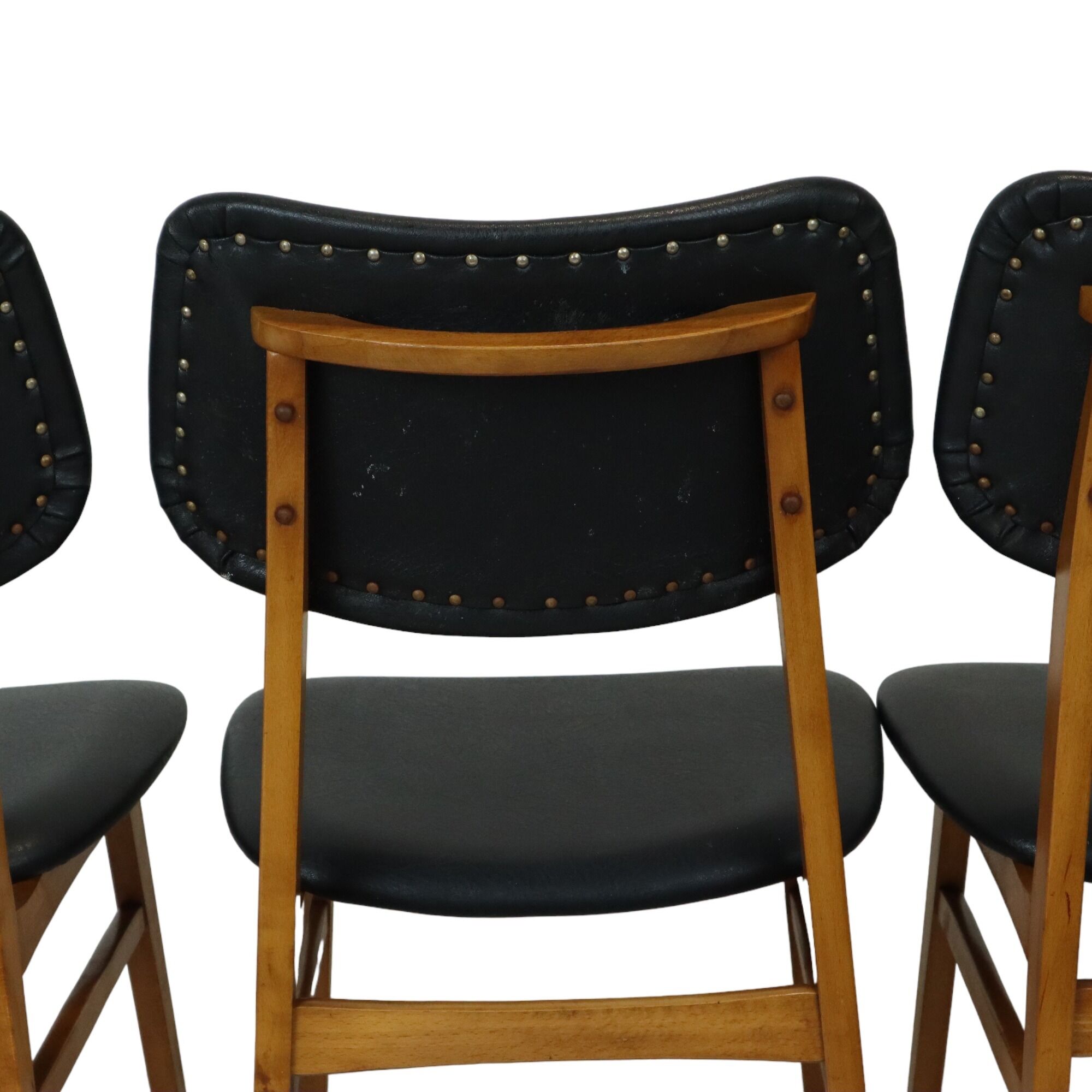 Vintage Design Chairs Beech Wood Black Skai Leather East Germany Möbel 1960