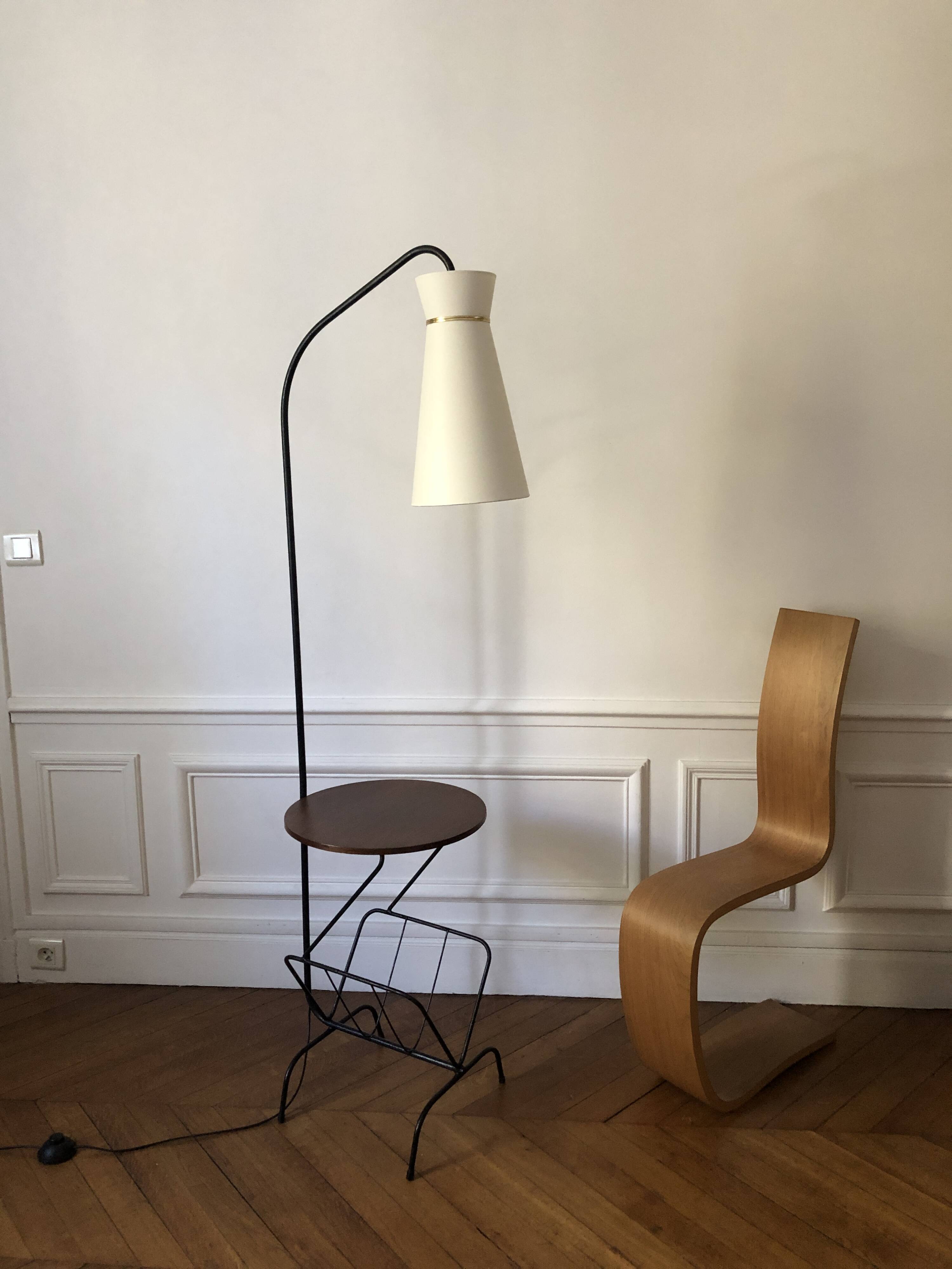 Floor lamp with shelf, magazine rack and diabolo, 1960s