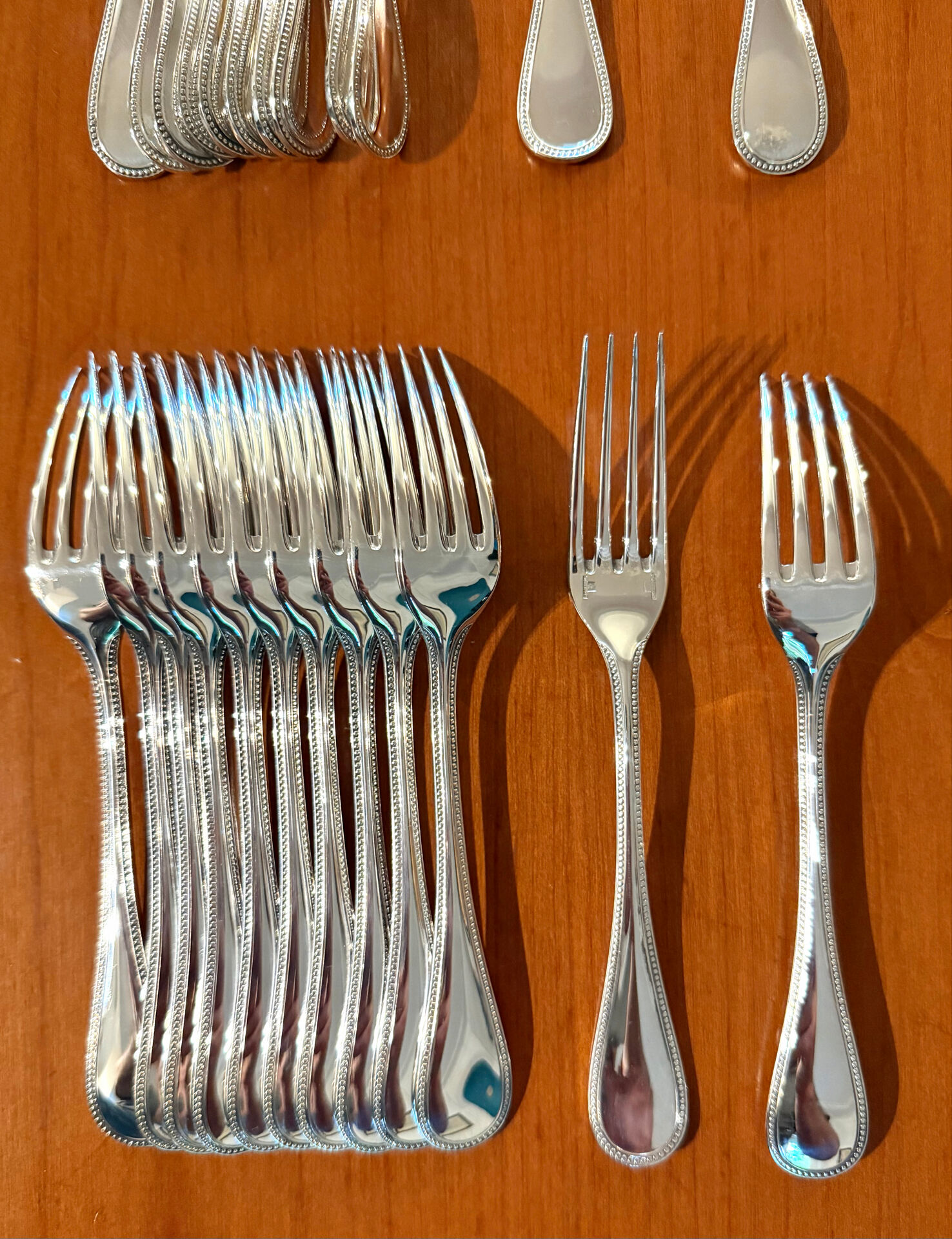 Christofle pearls, dessert cutlery 12 forks 12 spoons 17cm