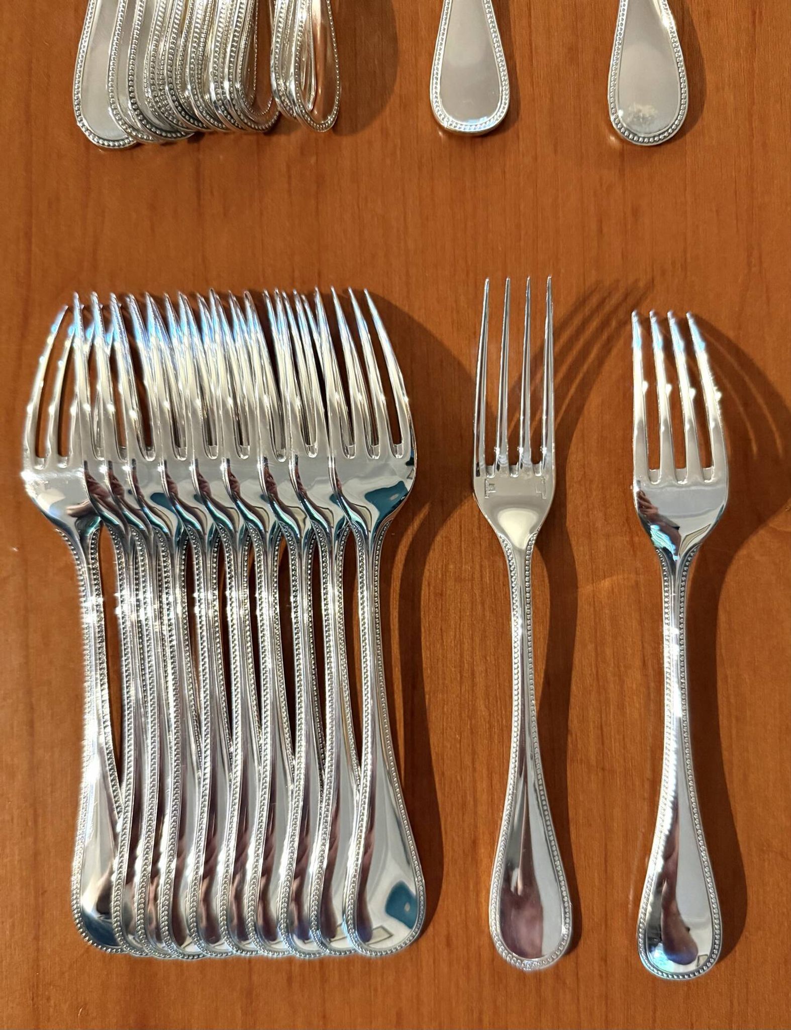 Christofle pearls, dessert cutlery 12 forks 12 spoons 17cm
