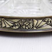 Art Deco silver metal tray with 4 ramekins