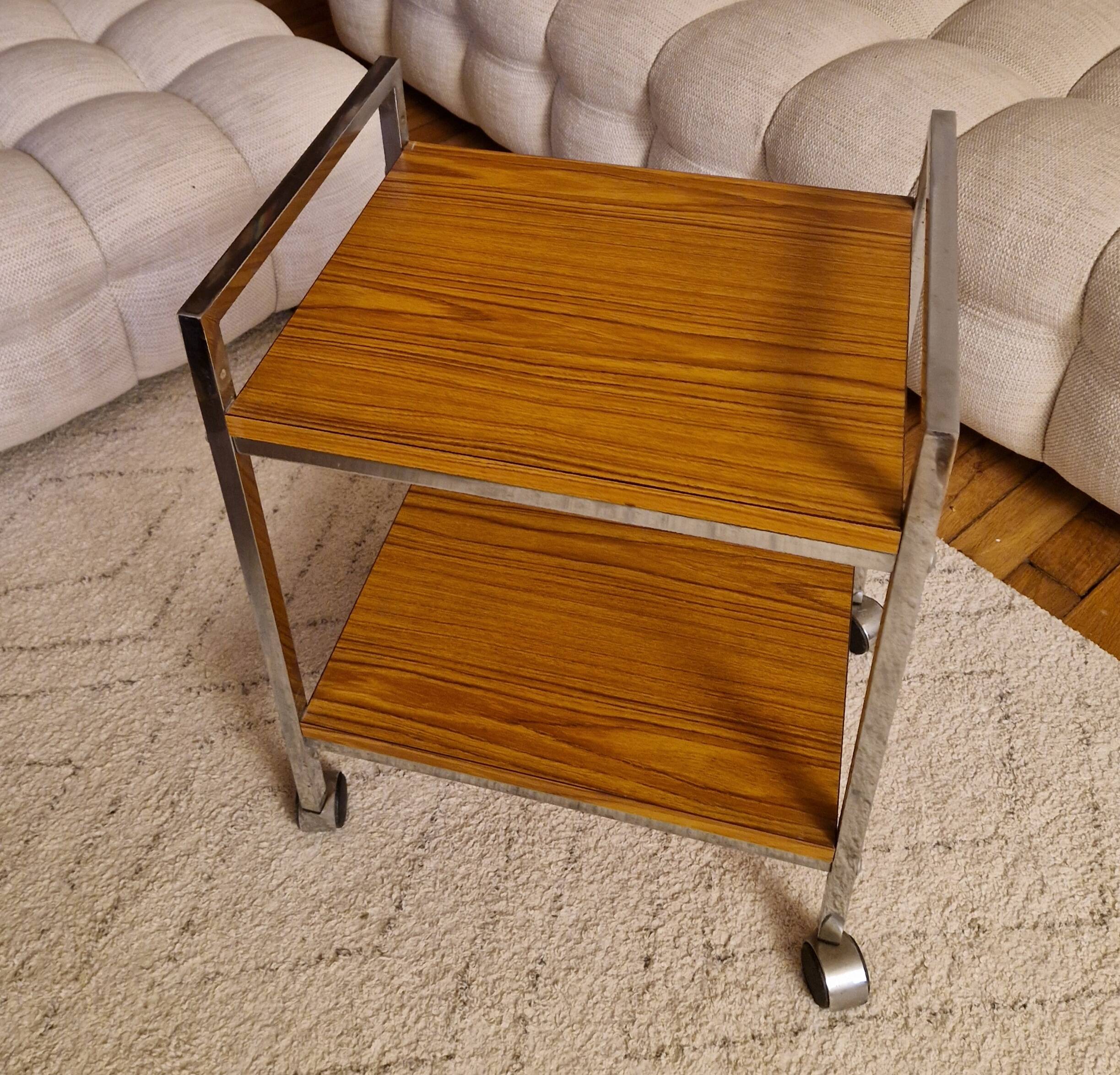 Formica, wood and chrome rolling trolley, 1970s