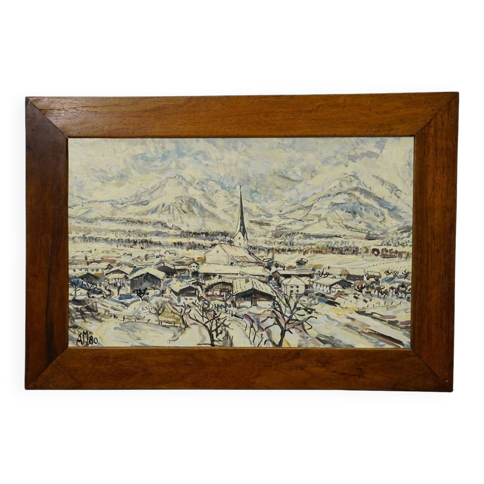 Oil painting by Alexander Michael of Bergen in winter 1980.