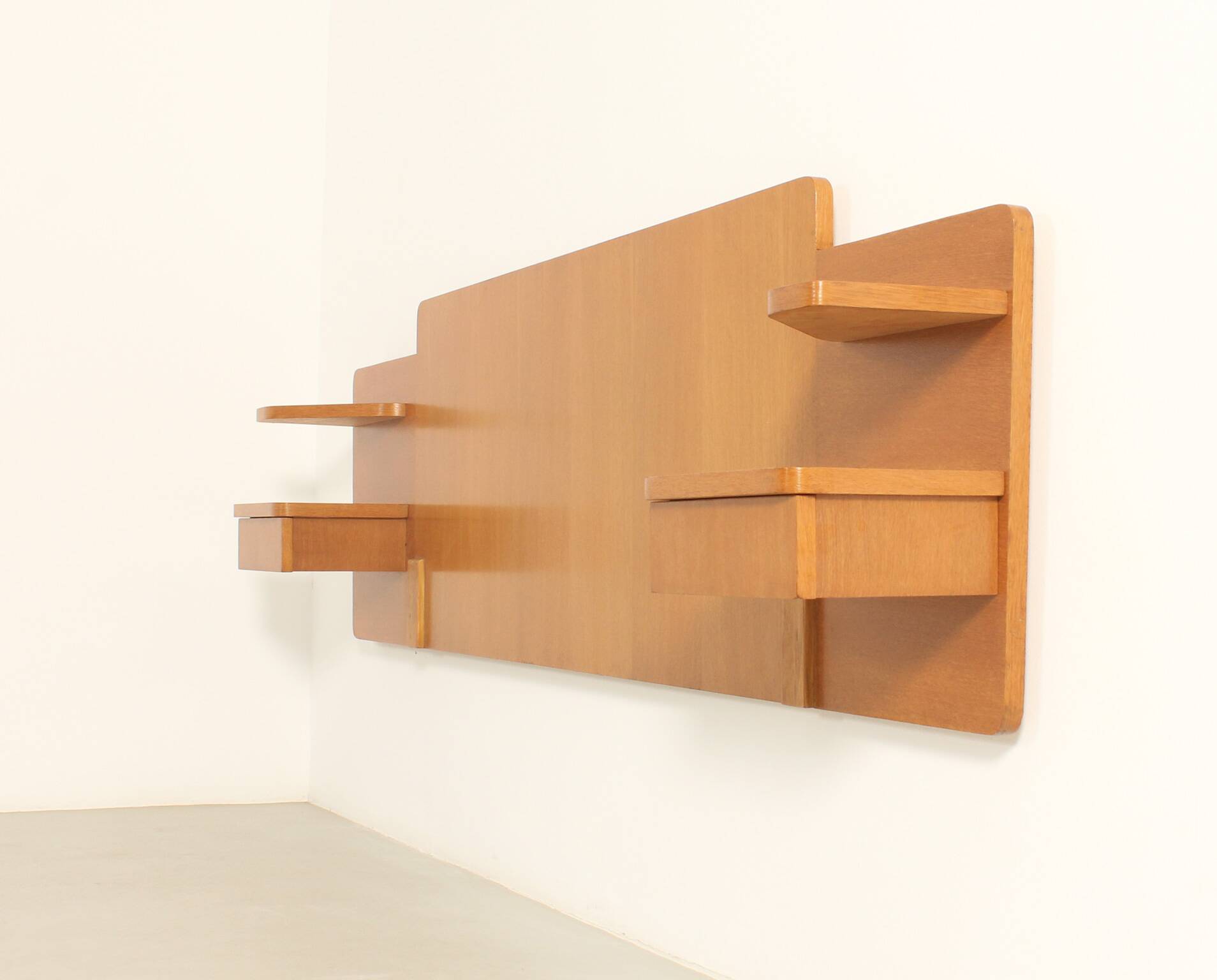 Headboard with teak bedside tables, France, 1960s