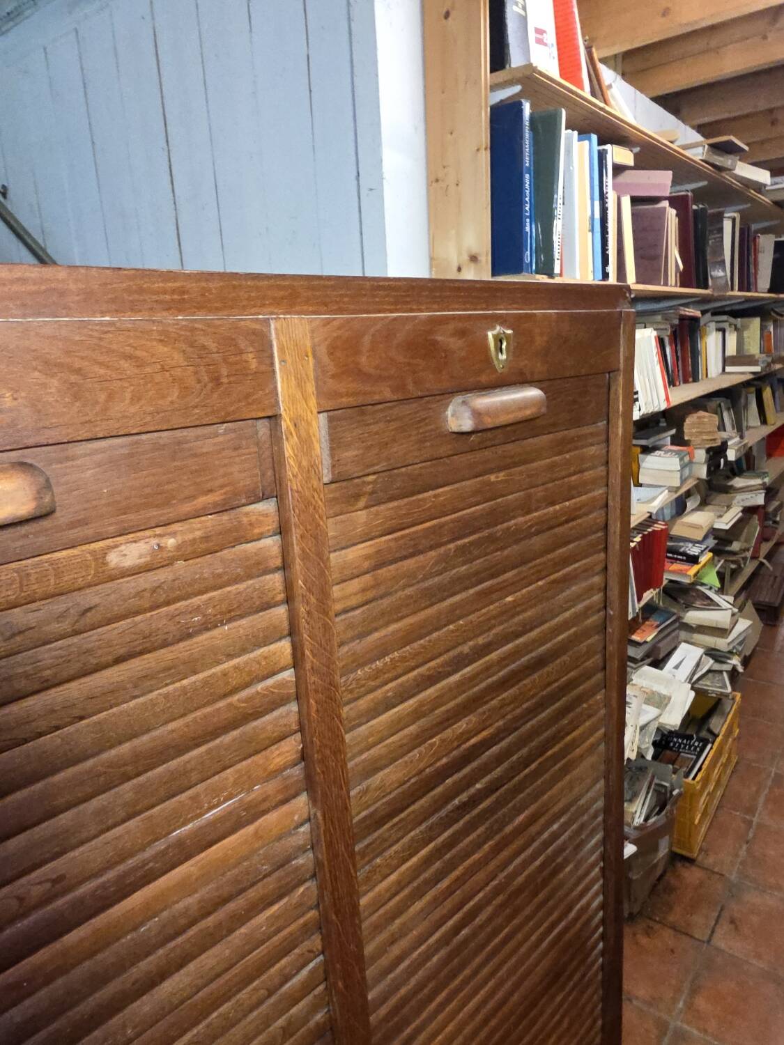 Antique double curtain oak cabinet