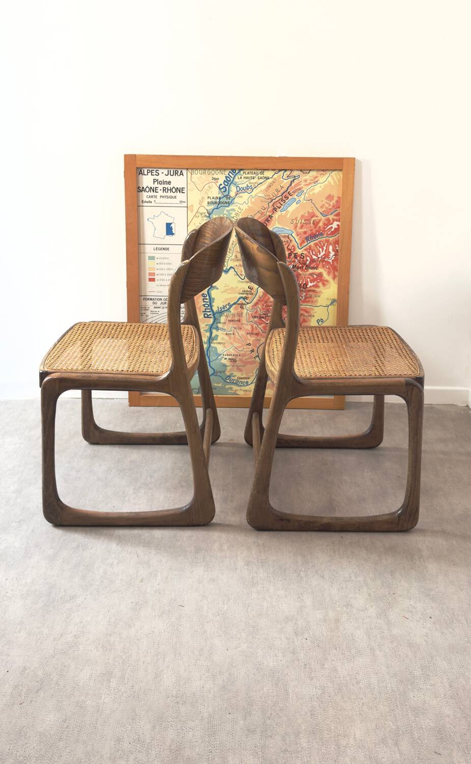 Pair of Baumann caned chairs - flat - sleds