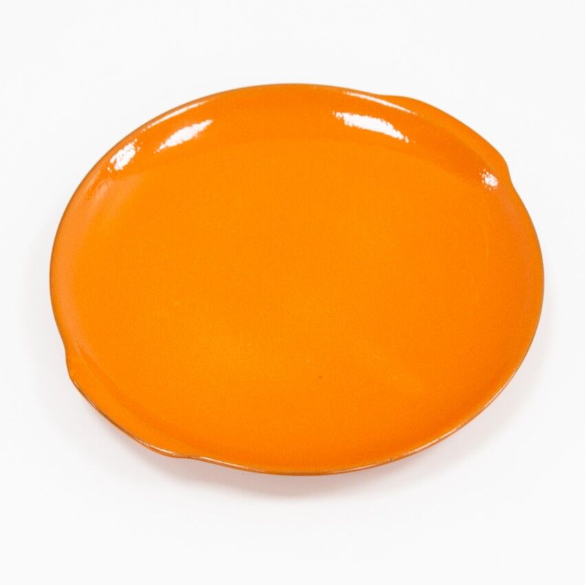 Dish round and orange ceramic