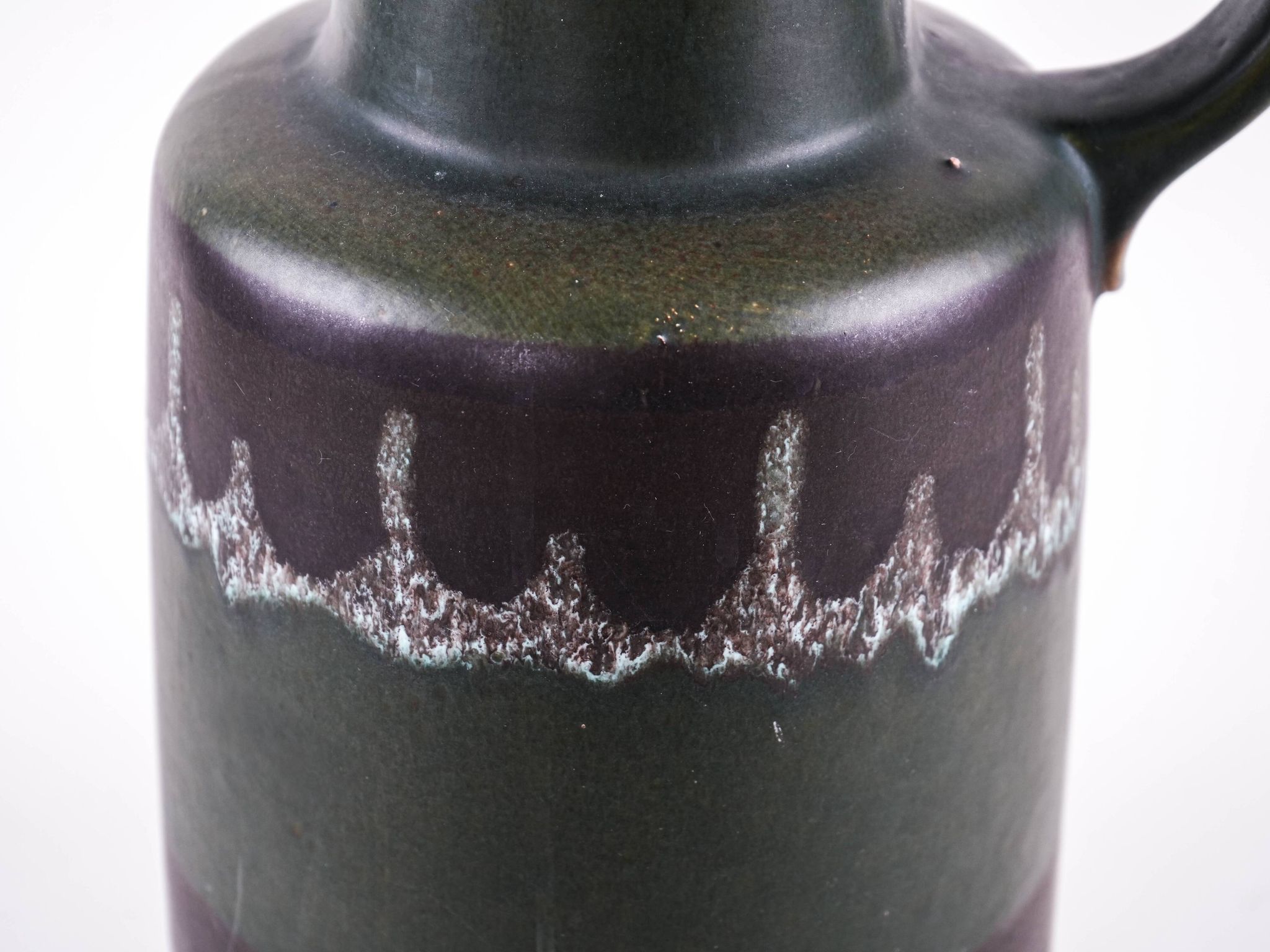 Vase en céramique fat lava avec poignée, glaçure verte, Allemagne de l'Ouest, années 1970