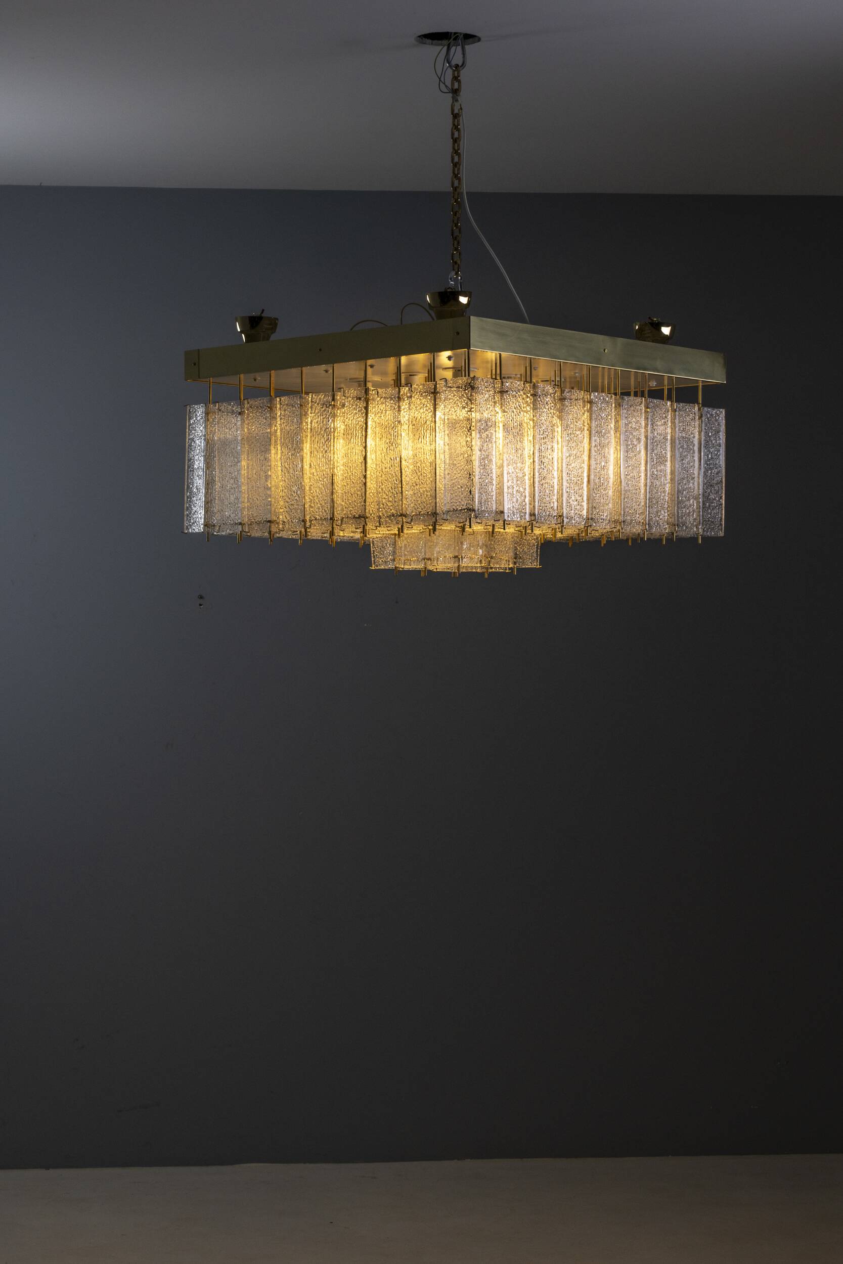 Bohemian flush-mount light in textured glass & brass, 1960s