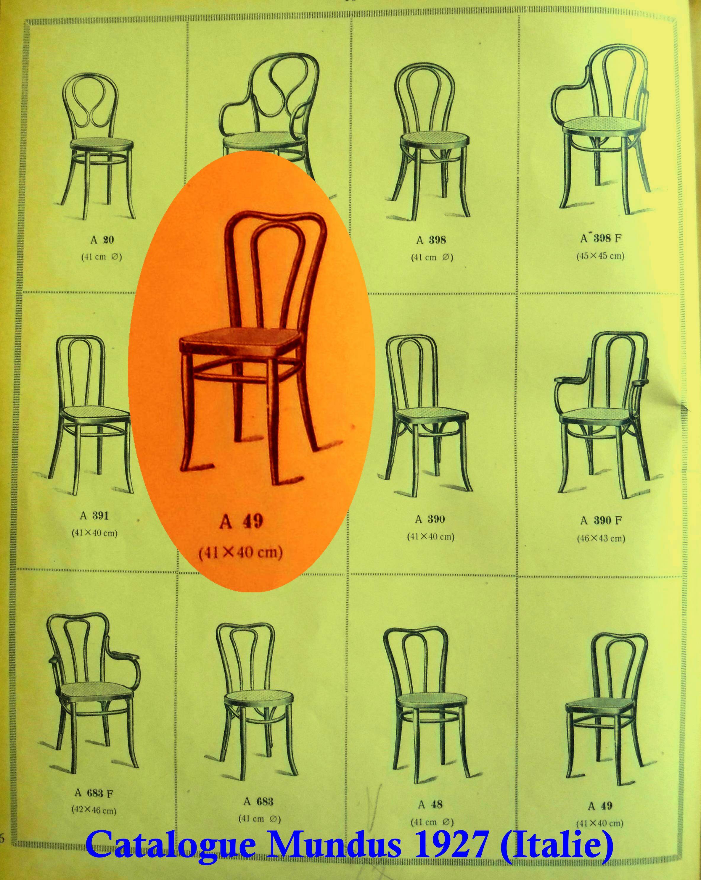 4 Thonet Mundus N°A 48 caned bistro chairs 1930