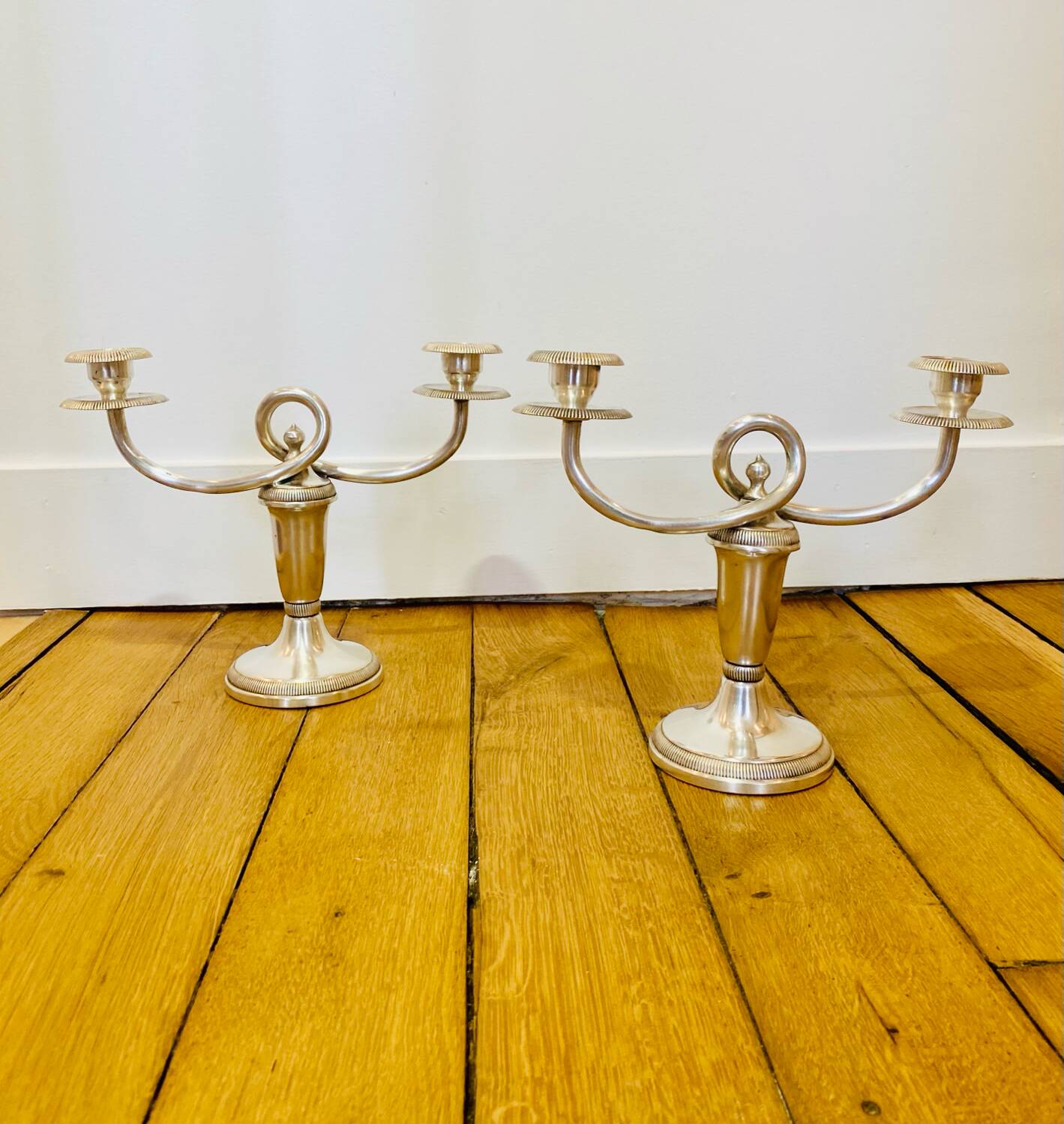 Magnificent pair of Chritofle candlesticks, Royaumont model - 1950s