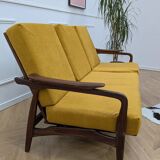 Canapé scandinave retapissé vintage teck