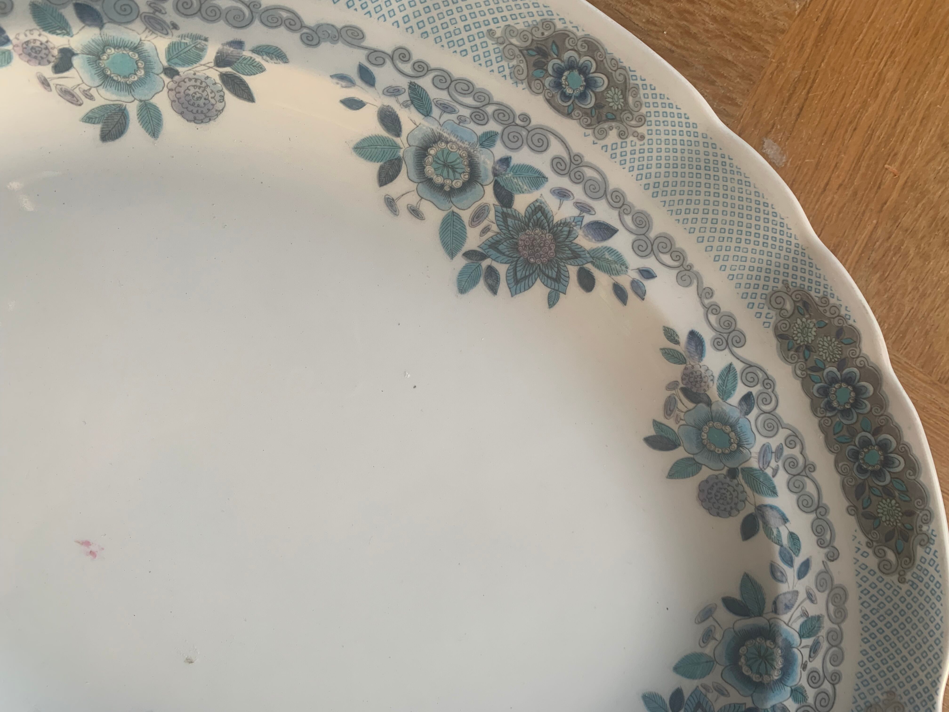 Large serving dish pontesa patterns blue flowers in vintage porcelain