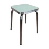 Tabouret vintage alu et formica vert mint