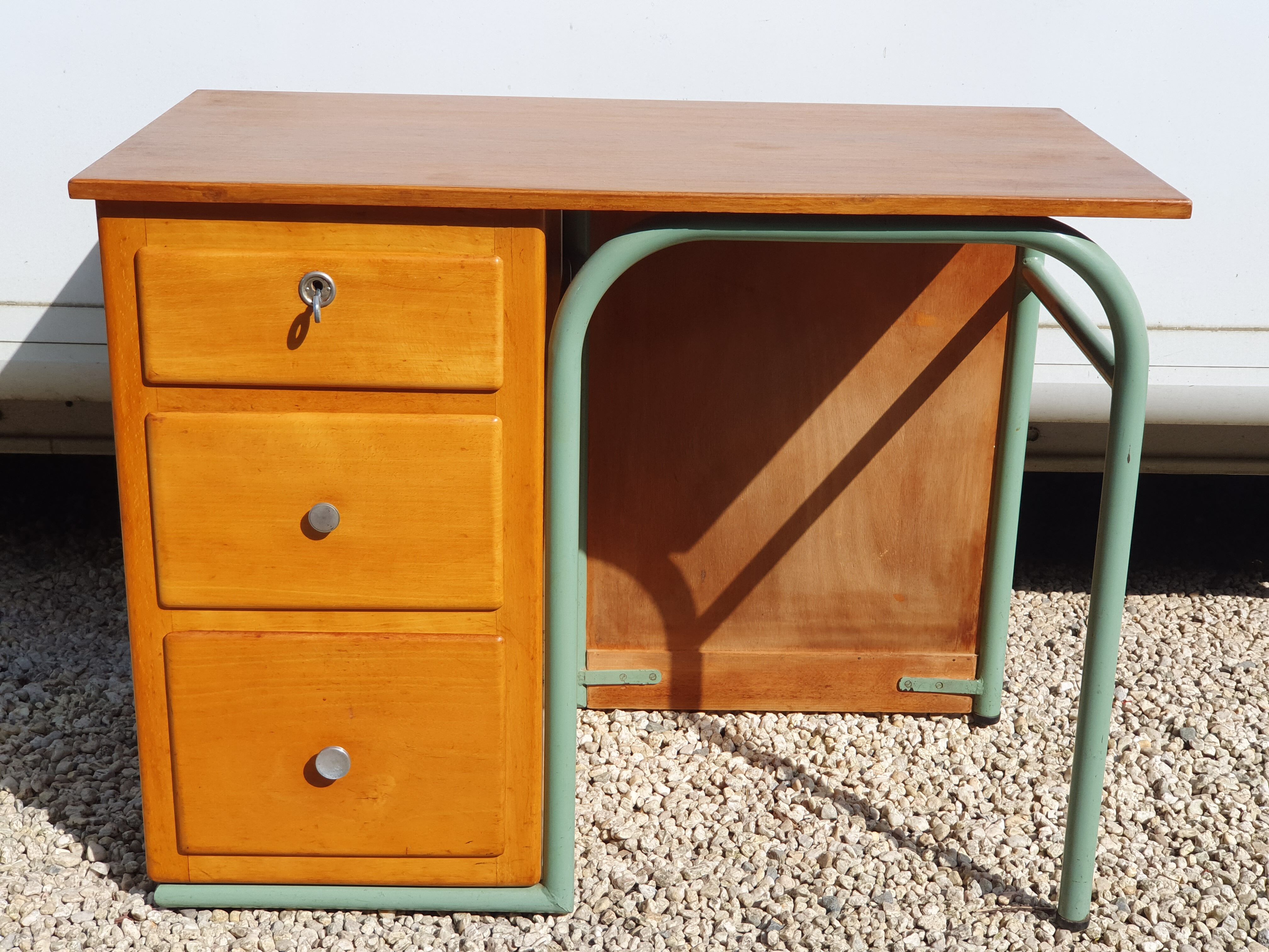 Small vintage desk with 3 drawers in lacquered tube and wood