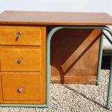 Small vintage desk with 3 drawers in lacquered tube and wood