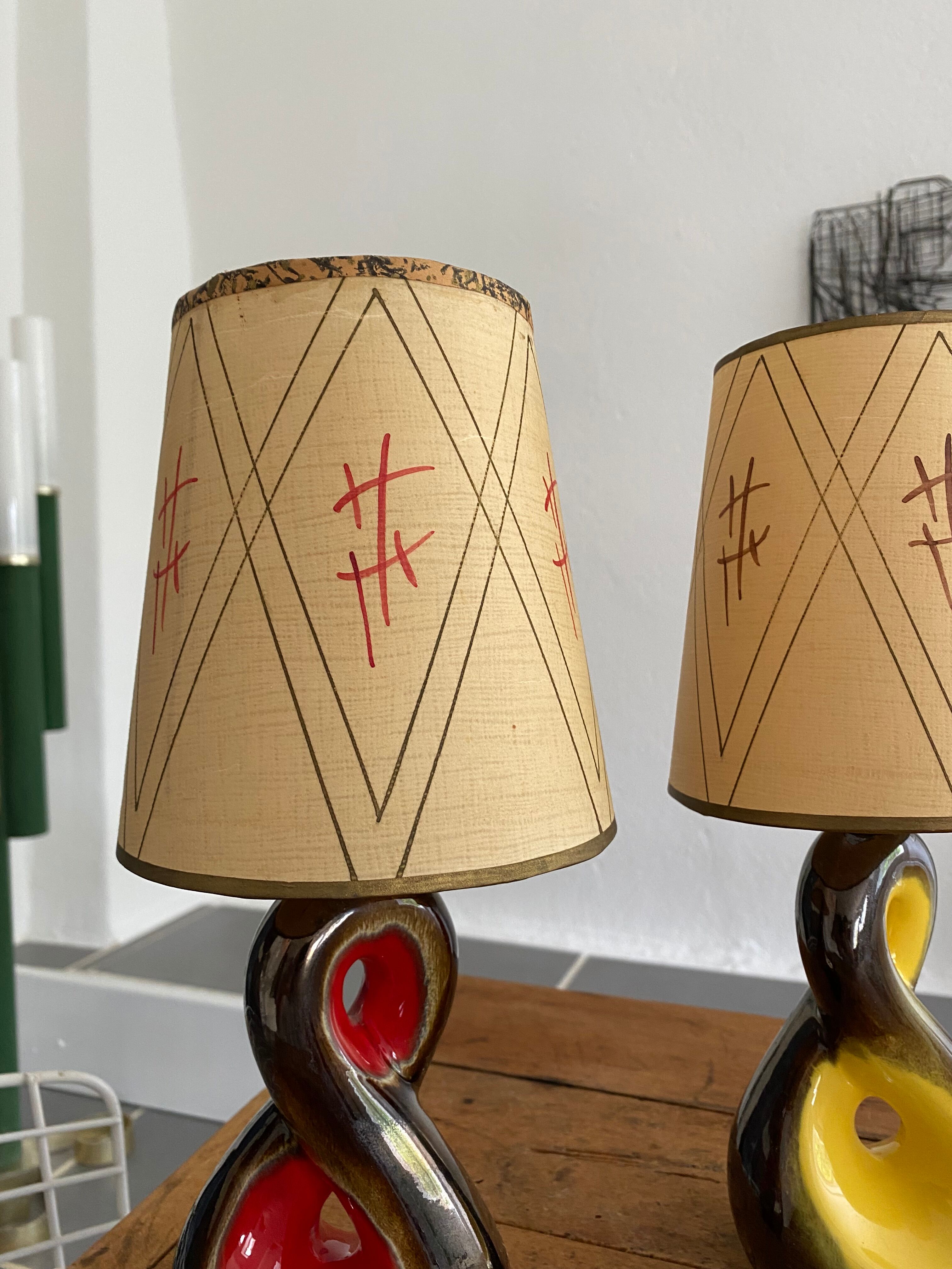 Pair of ceramic lamps freeform vintage 50s