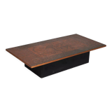 Vintage brutalist coffee table made of wood and copper