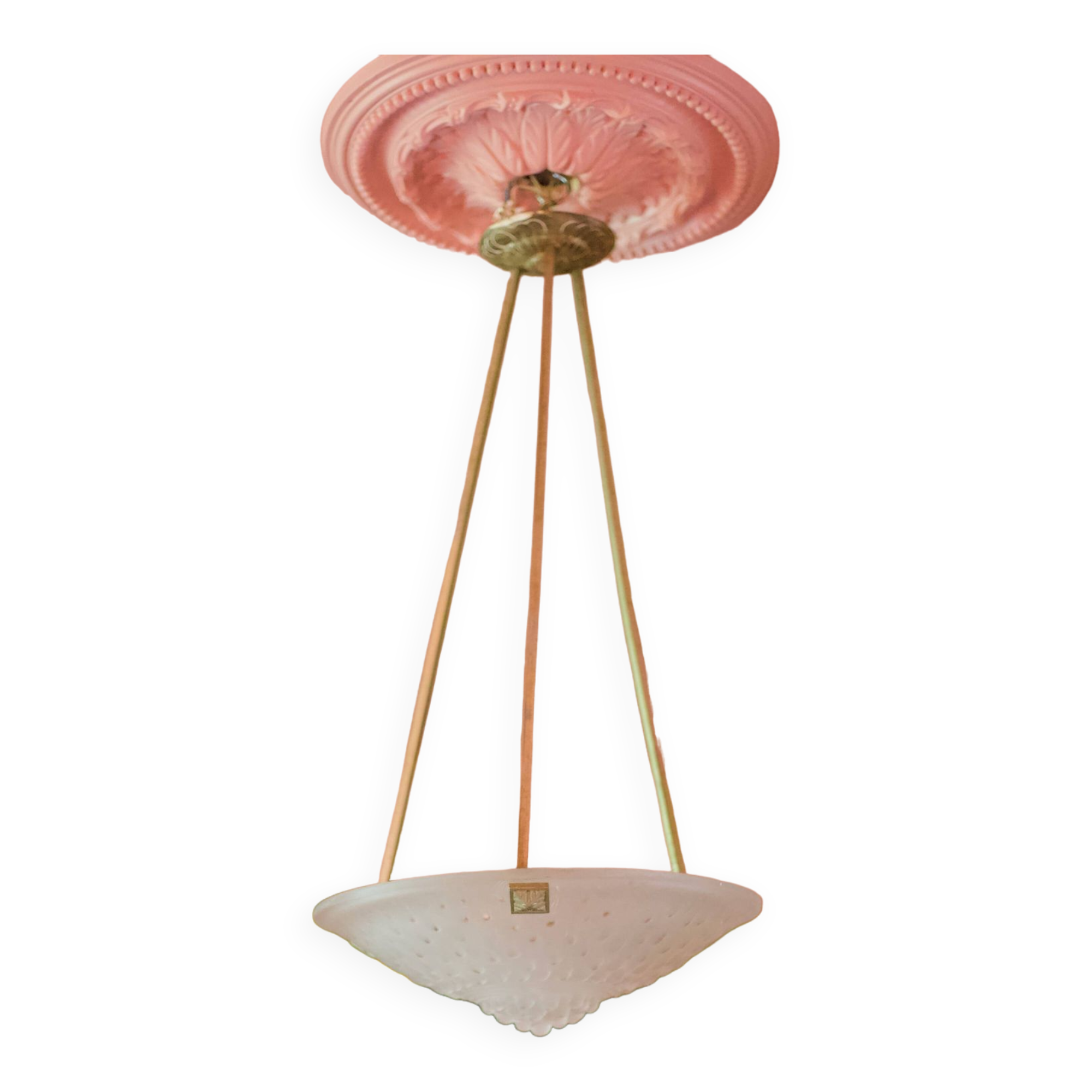 Chandelier signed Muller Frères Lunéville, Art Deco suspension, nickel-plated bronze chandelier, ceiling lamp,