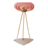 Chandelier signed Muller Frères Lunéville, Art Deco suspension, nickel-plated bronze chandelier, ceiling lamp,