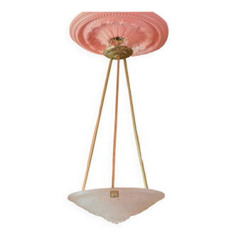 Chandelier signed Muller Frères Lunéville, Art Deco suspension, nickel-plated bronze chandelier, ceiling lamp,