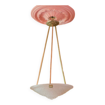 Chandelier signed Muller Frères Lunéville, Art Deco suspension, nickel-plated bronze chandelier, ceiling lamp,