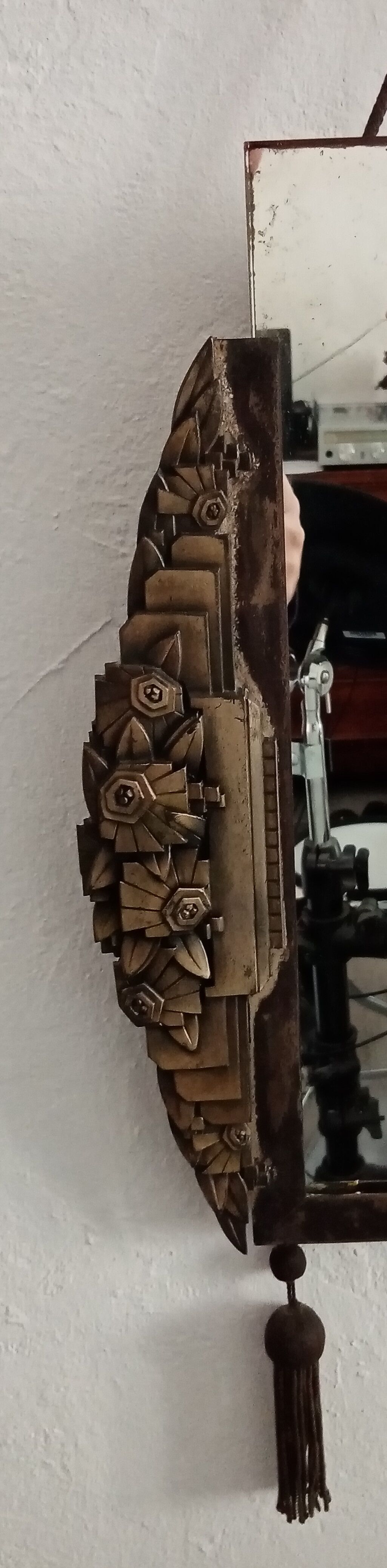 Old Art Deco mirror metal pompoms 45x75cm