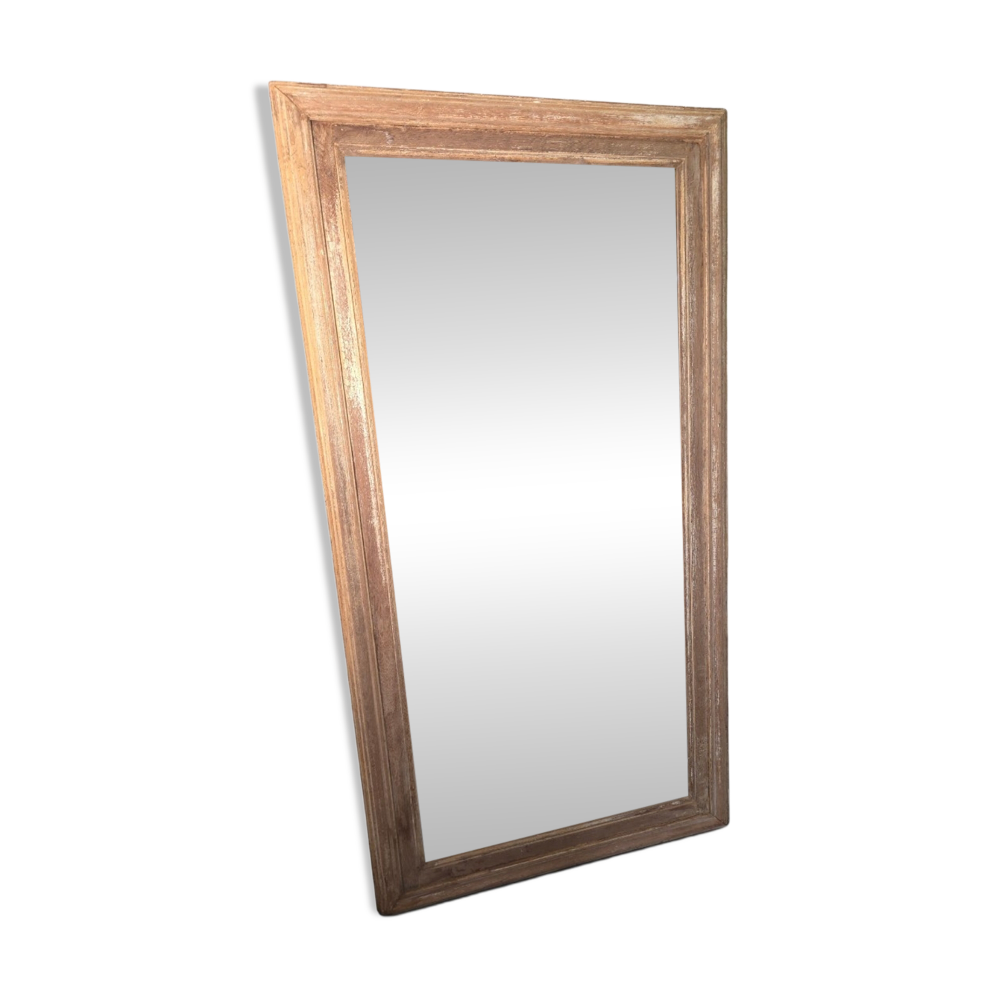 Large bevelled floor mirror in oak