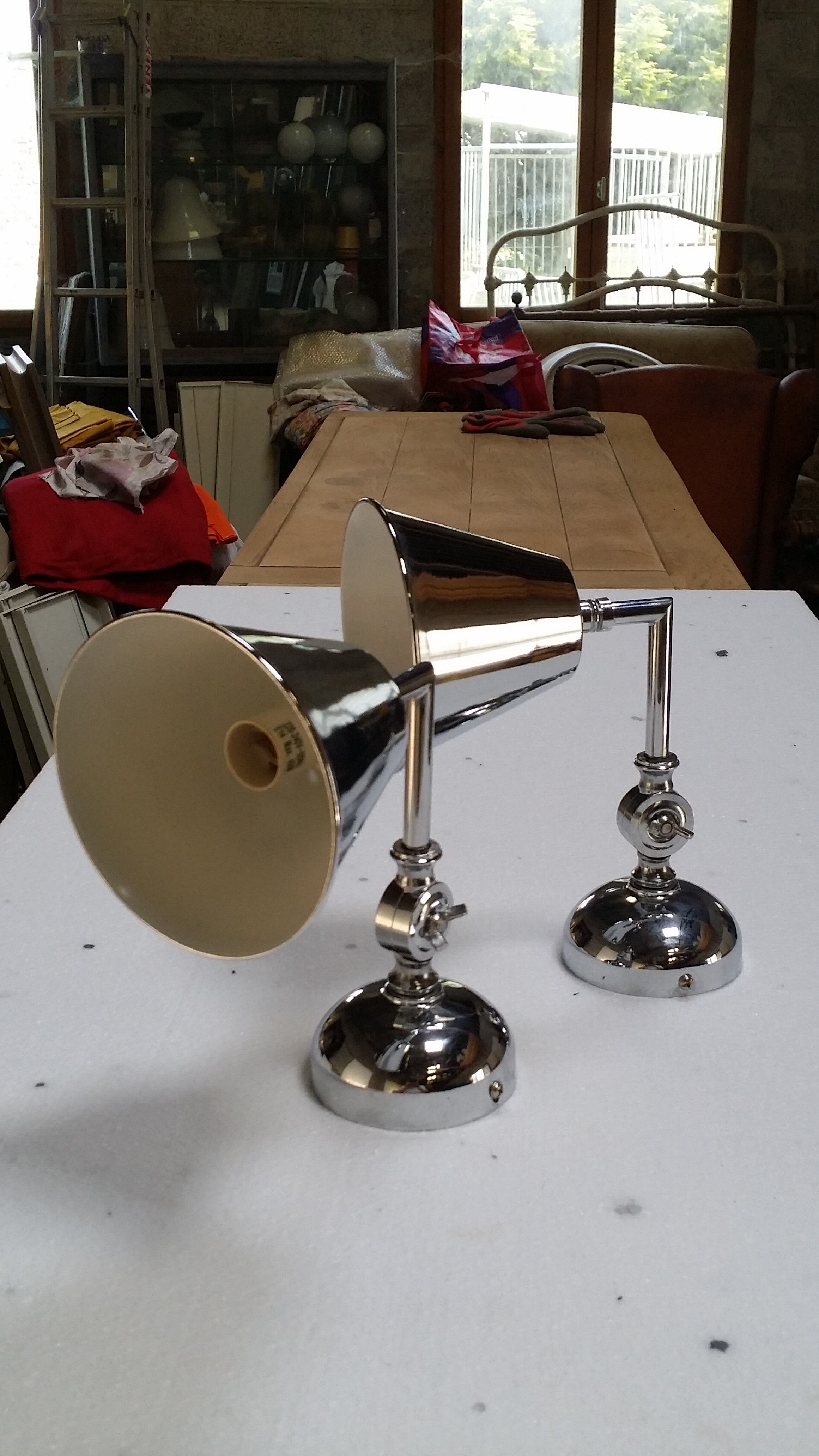 Pair of chrome wall lamps