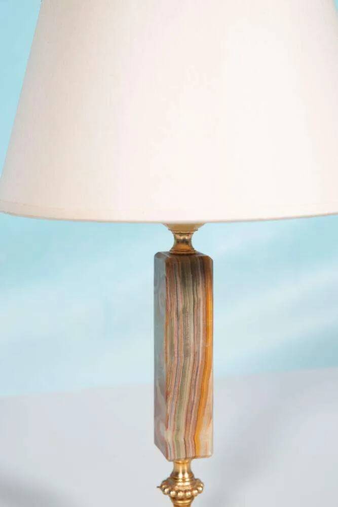 Vintage bedside lamp from the sixties, brass and natural stone Boho.