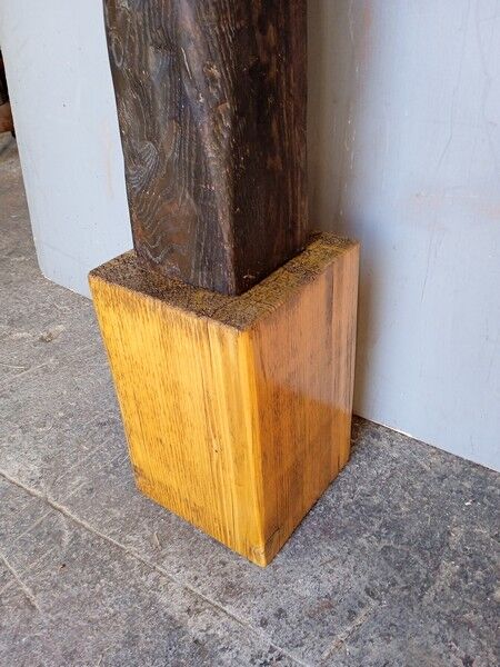 Large stylized sculpture ep 1950/60 carved wood + base