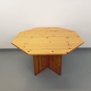 Table à manger octogonale vintage des années 80 en pin avec rallonge