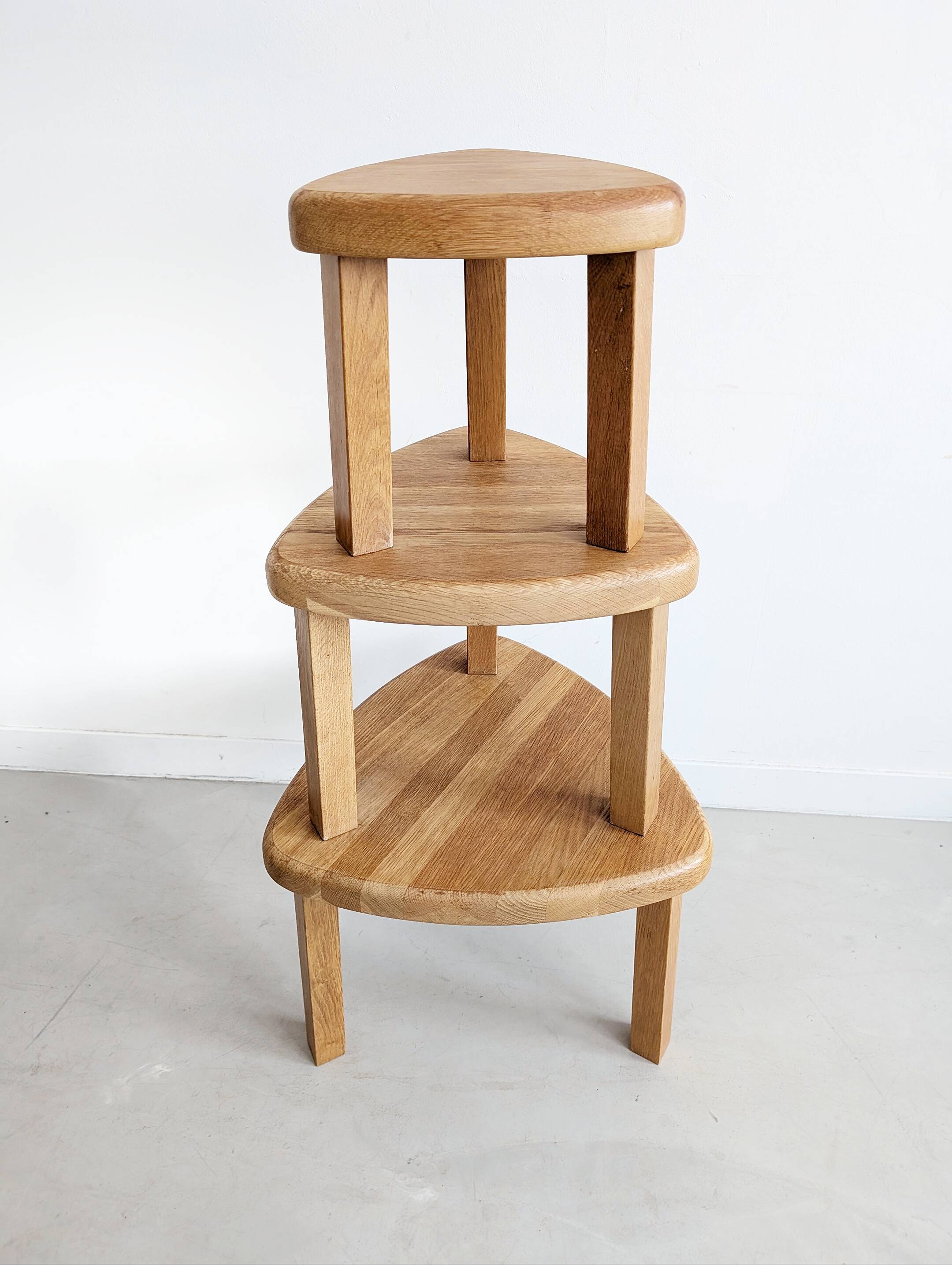 Set of 3 Oak Wood Nesting tables 1970s