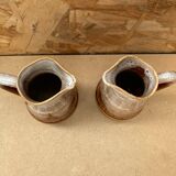 Paire ancien pichet revol 1/4l en céramique marron forme tonneau vintage