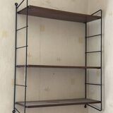 vintage wooden and metal wall shelf, String design