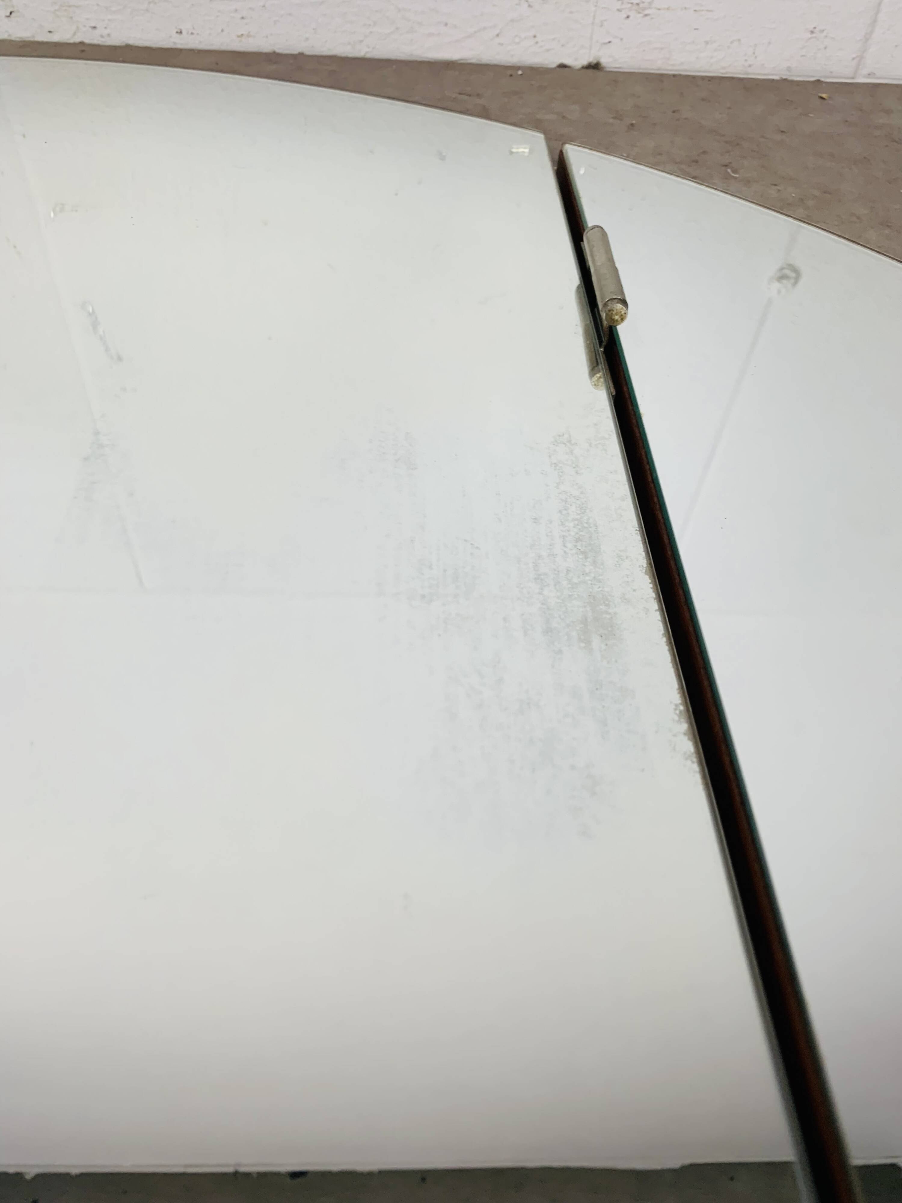 Scandinavian round triptych mirror, teak frame, 1960s.