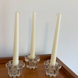 Trio of flower candle holders in molded glass from Reims