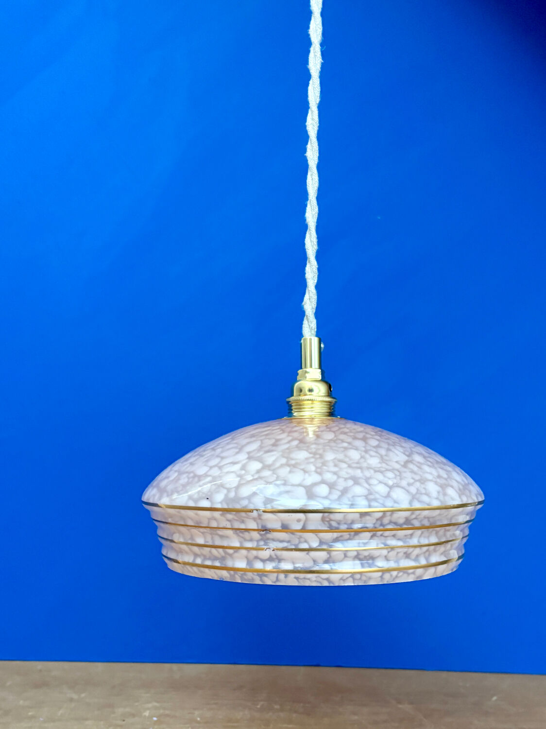 Vintage pink and gold clichy glass lampshade pendant light