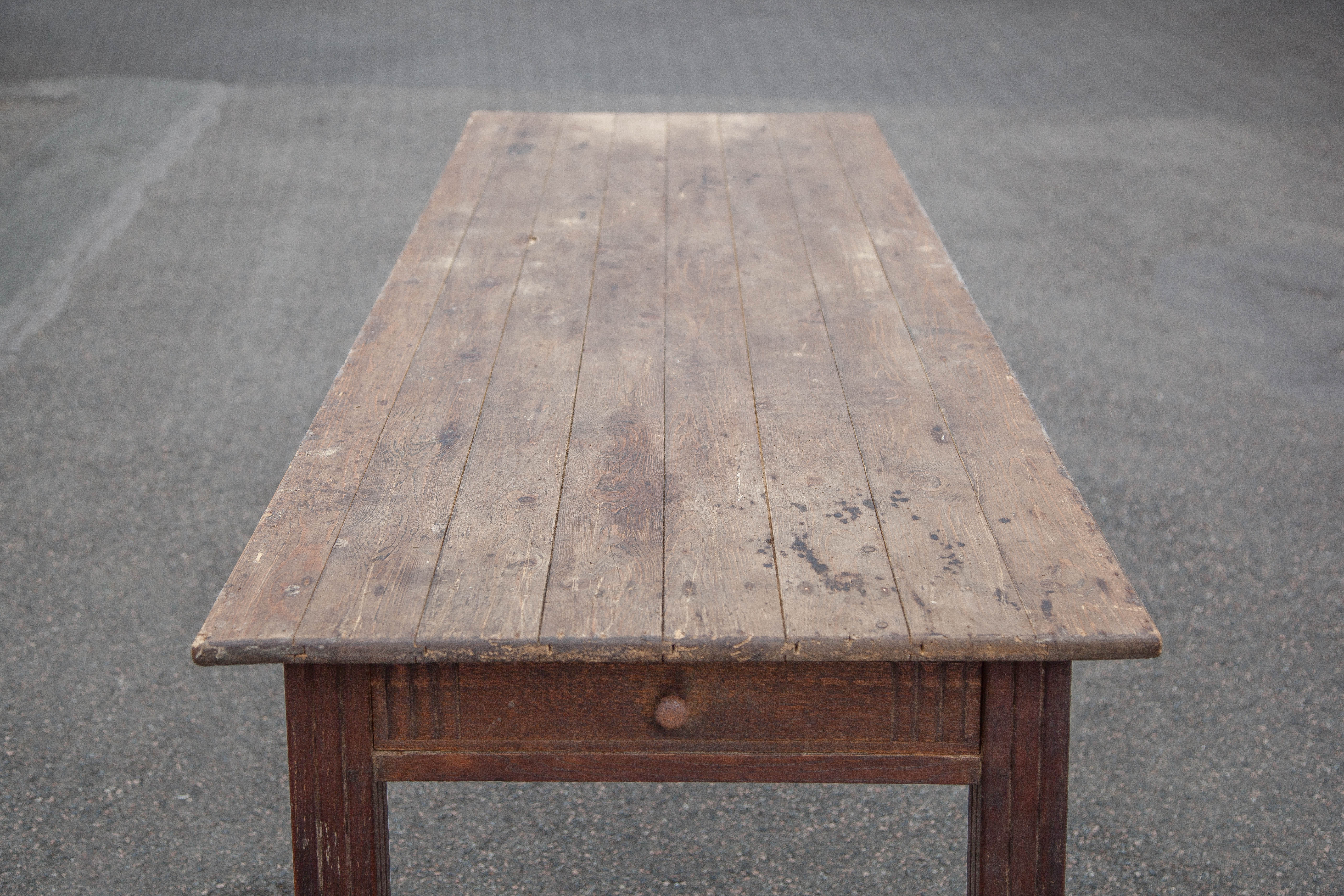 Antique farmhouse table, antique wood dining table, large table with 1 drawer