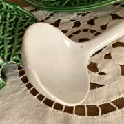 Large soup tureen in earthenware with a cabbage design, along with a dish and spoon.