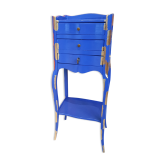 Vintage bedside table restyled in blue and gold