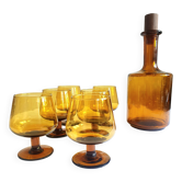 Service en verre ambré années 70